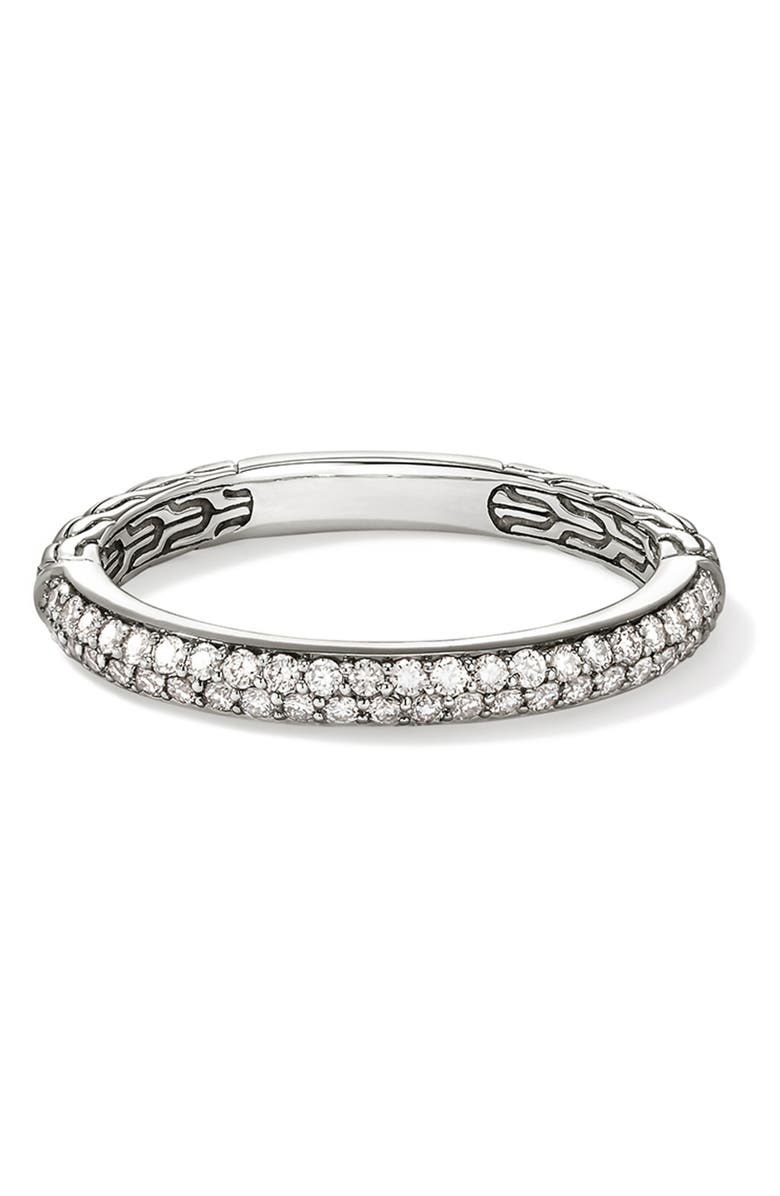 John Hardy JH Essentials Silver Diamond Pavé (0.36ct) 2.5mm Band Ring, Main, color, Silver
