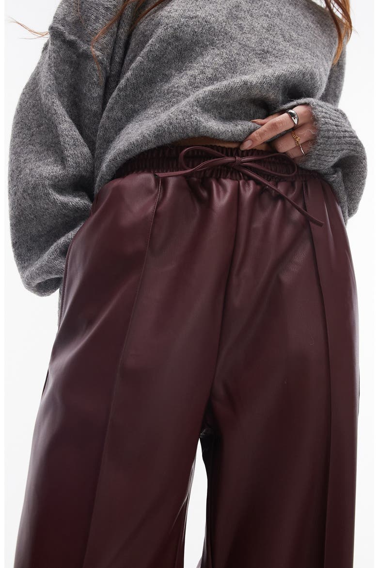 Faux Leather Wide Leg Drawstring Pants, Alternate, color, BURGUNDY