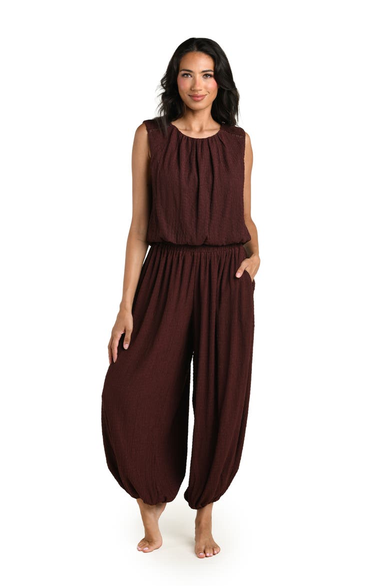 Puckered Up Crochet Detail Cover-Up Balloon Pants, Alternate, color, JAVA