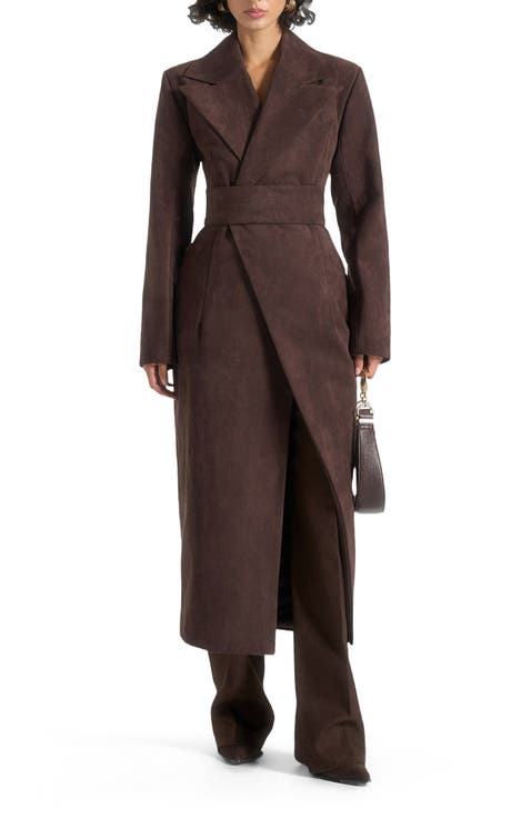 Esma Suede Asymmetric Coat with Cinch Belt