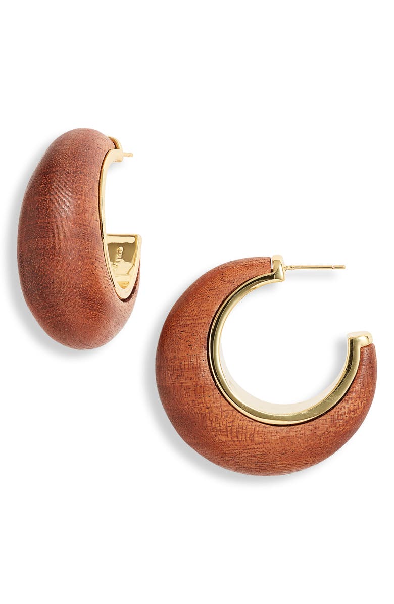 Cult Gaia Moon Wood Hoop Earrings, Main, color,