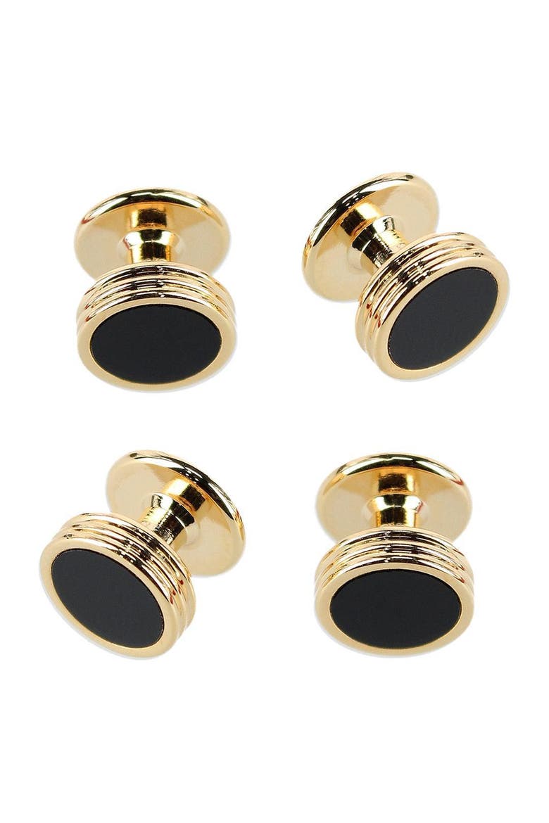 Xaviar Ring Detailed Circular Cufflink Stud Set, Alternate, color, Gold with Onyx