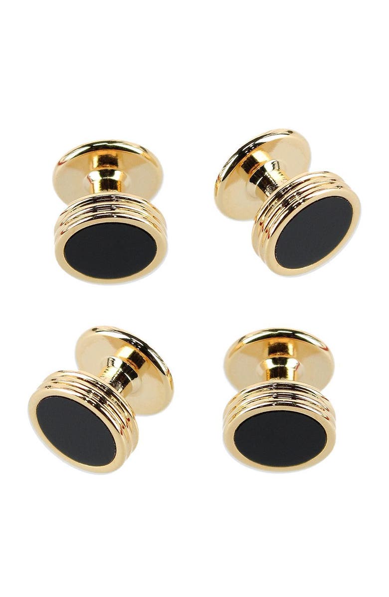 Trafalgar Xaviar Ring Detailed Circular Cufflink Stud Set, Alternate, color, Gold With Onyx