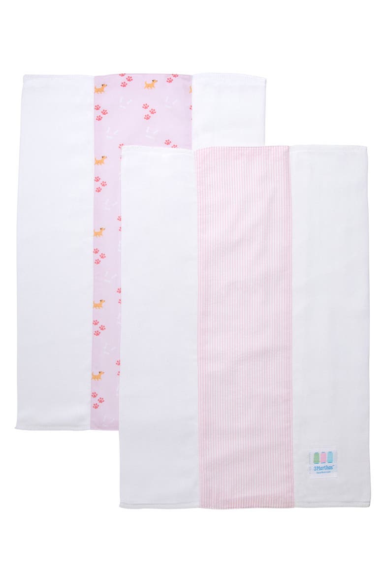 Print Set of Two Burp Cloths, Alternate, color, Pink Puppy & Seersucker Stripe