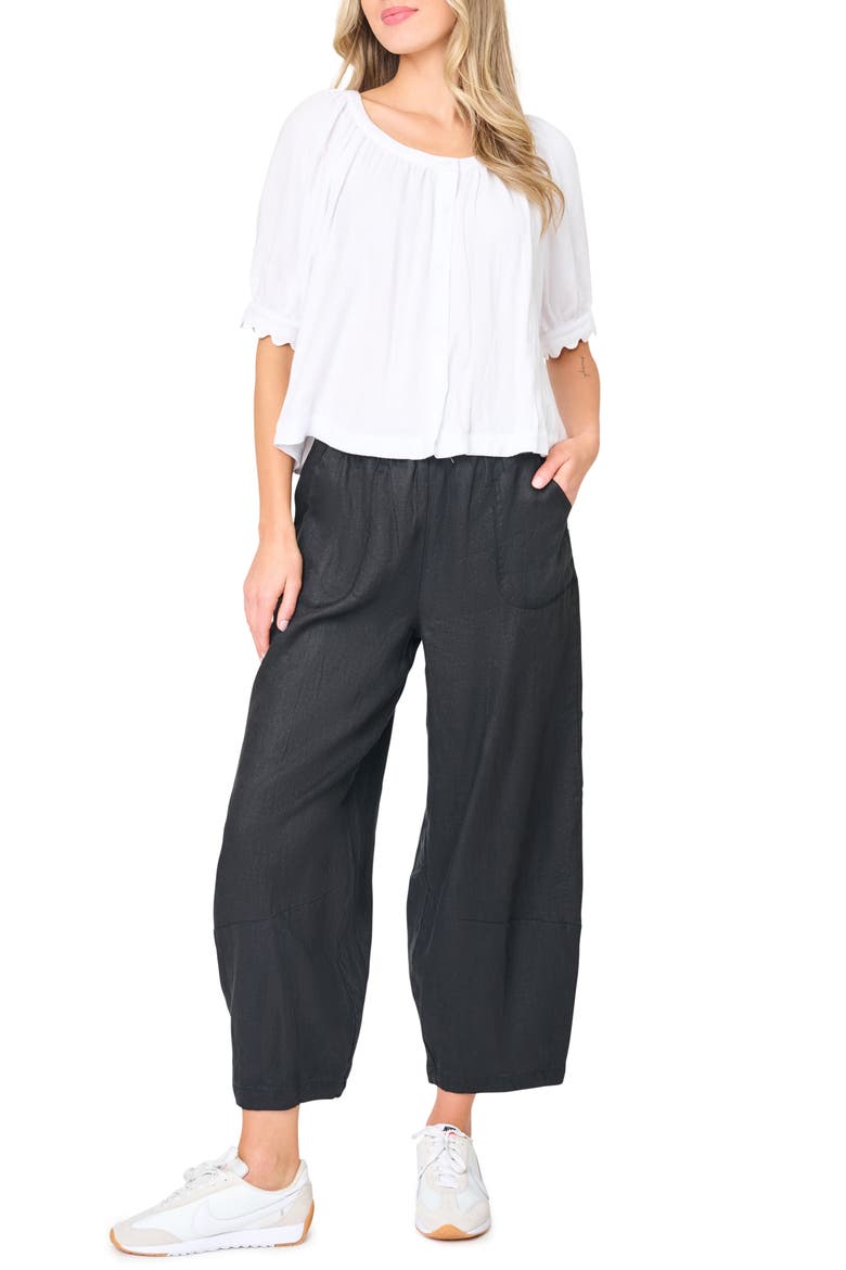 Crop Barrel Leg Cotton Pants, Alternate, color, BLACK