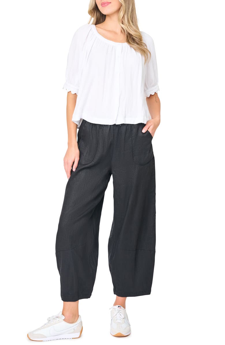GIBSONLOOK Crop Barrel Leg Cotton Pants, Alternate, color, Black