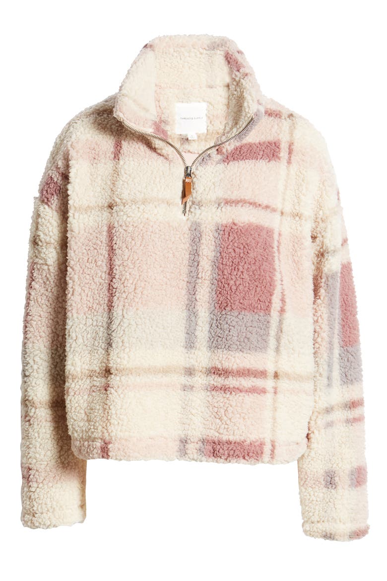 Walking Poetry Half Zip Pullover, Alternate, color, DUSTY MAUVE PLAID