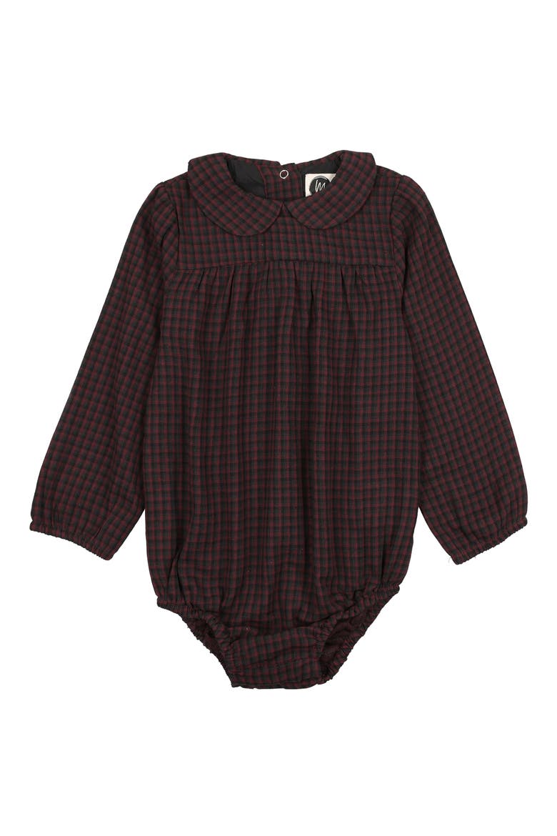 Peter Pan Collar Plaid Bodysuit, Main, color, WINE