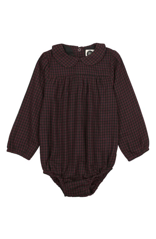 Maniere Babies' Manière Peter Pan Collar Plaid Bodysuit In Burgundy