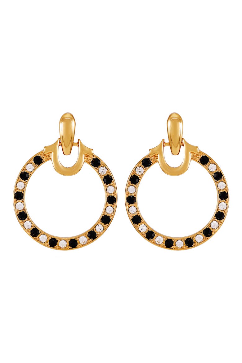 Pavé Crystal Circle Drop Doorknocker Earrings, Main, color, GOLDTONE/ JET