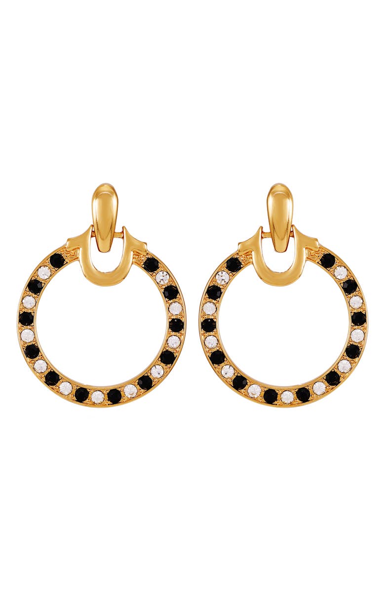 True Religion Pavé Crystal Circle Drop Doorknocker Earrings, Main, color, Goldtone/ Jet