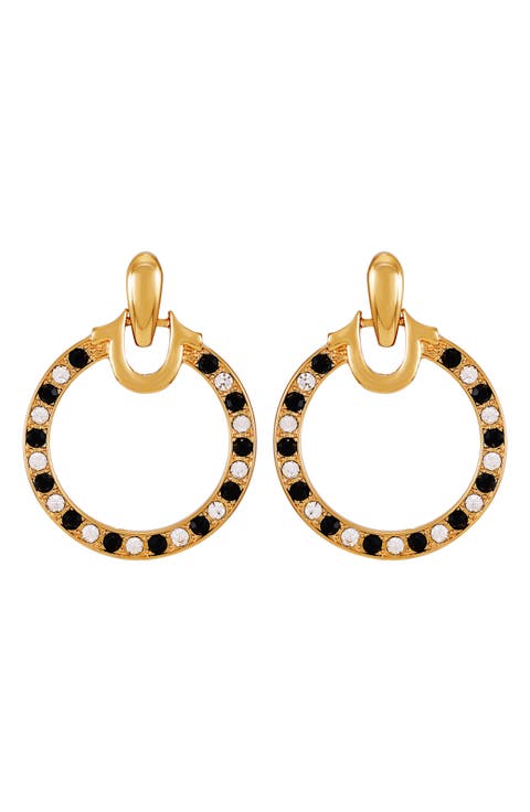 Pavé Crystal Circle Drop Doorknocker Earrings