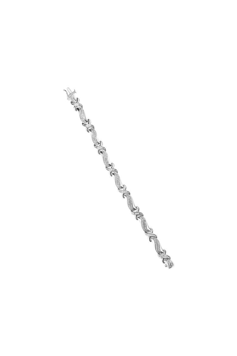 Silver 1 3/4 Cttw Diamond Wave and X Link Tennis Bracelet, Alternate, color, White