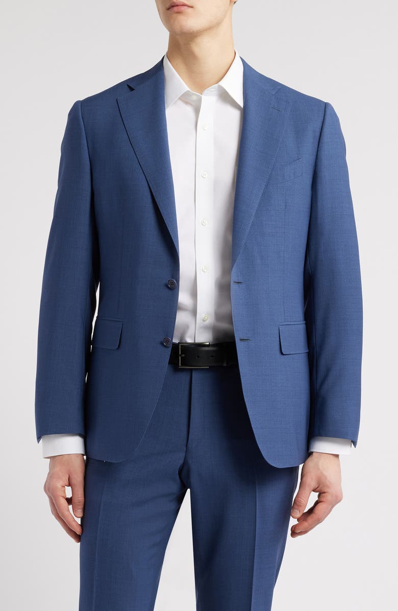 Canali Capri Trim Fit Solid Blue Impeccabile Super 130s Wool Suit, Alternate, color, Med Blue