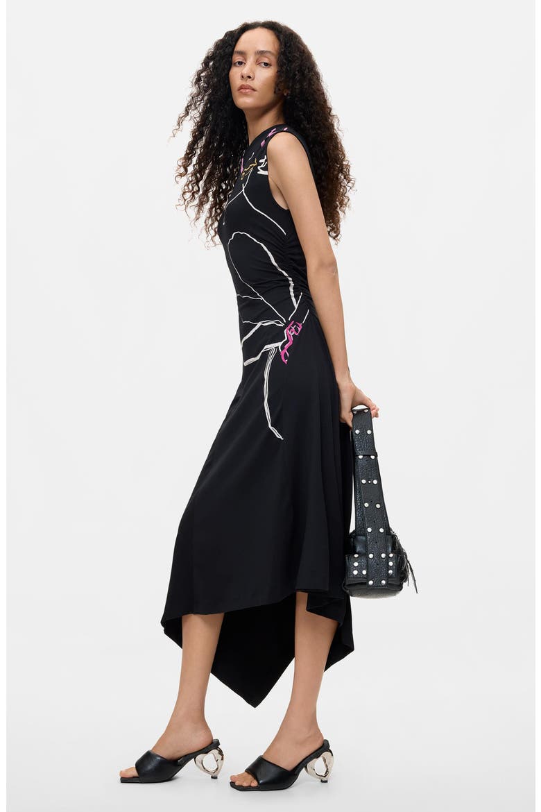 Asymmetric Floral Dress, Alternate, color, BLACK