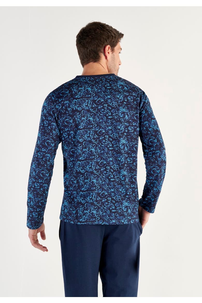 Brian Long Pajama Set, Alternate, color, Blue Print