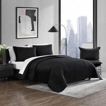 Black Quilted Velvet Comforter Set