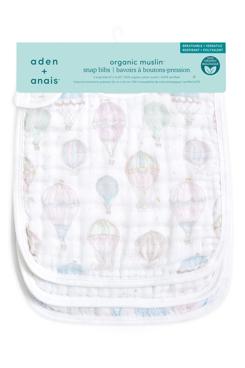 3-Pack Classic Organic Cotton Muslin Snap Bibs, Alternate, color, ABOVE THE CLOUDS PINK