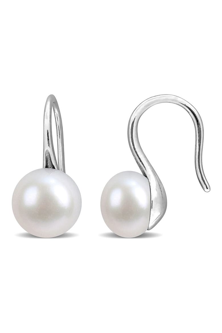 Sterling Silver Cultured White Pearl Drop Earrings, Main, color, SILVER