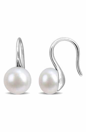 Sterling Silver Cultured White Pearl Drop Earrings
