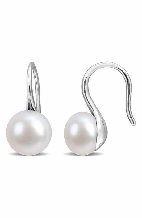 DELMAR Sterling Silver Cultured White Pearl Drop Earrings