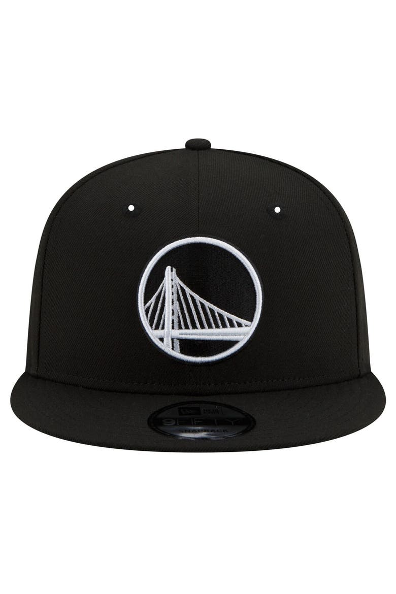 Men's New Era Golden State Warriors Black & White 9FIFTY Snapback Hat, Alternate, color, Black