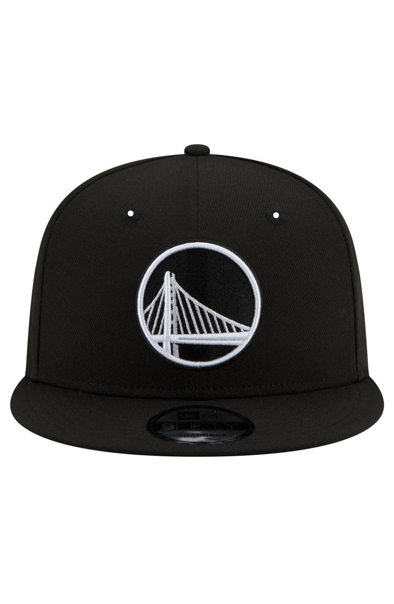 New Era Men's New Era Golden State Warriors Black & White 9FIFTY Snapback Hat, Alternate, color, Black
