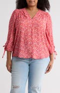 Renee C Ditsy Floral V-Neck Long Sleeve Top