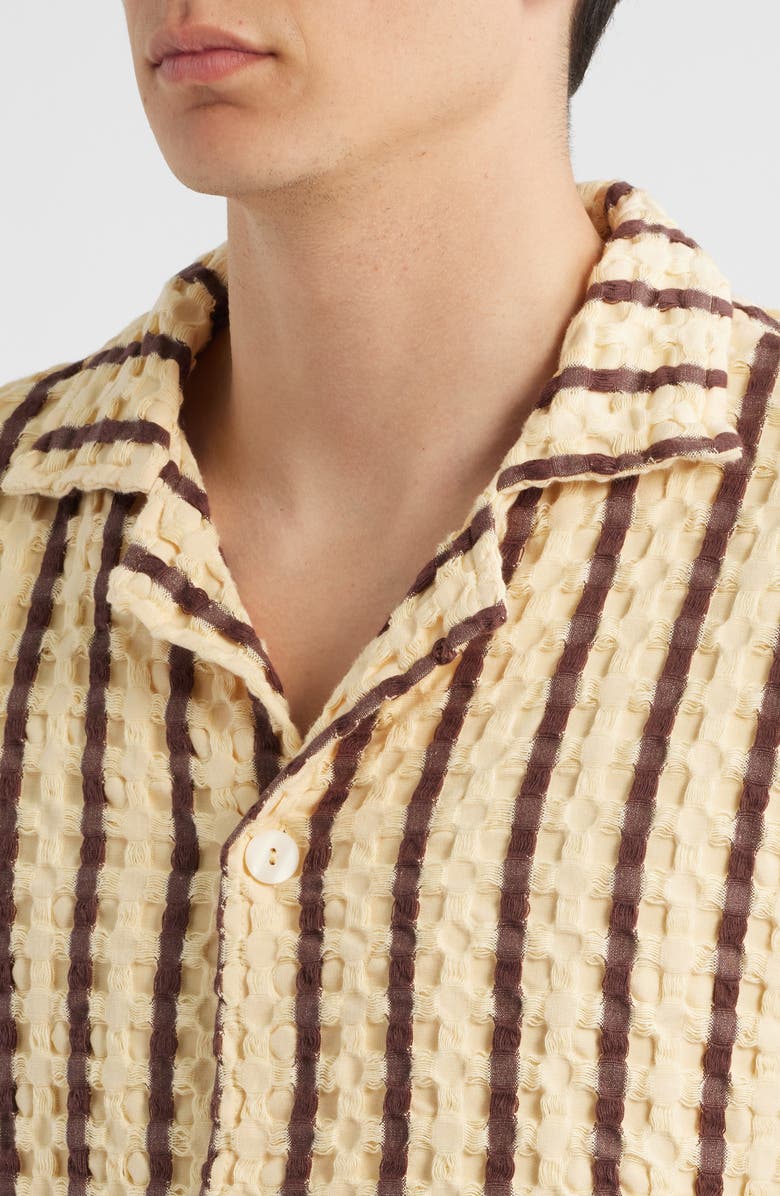 OAS Stripe Waffle Knit Camp Shirt, Alternate, color, Tart