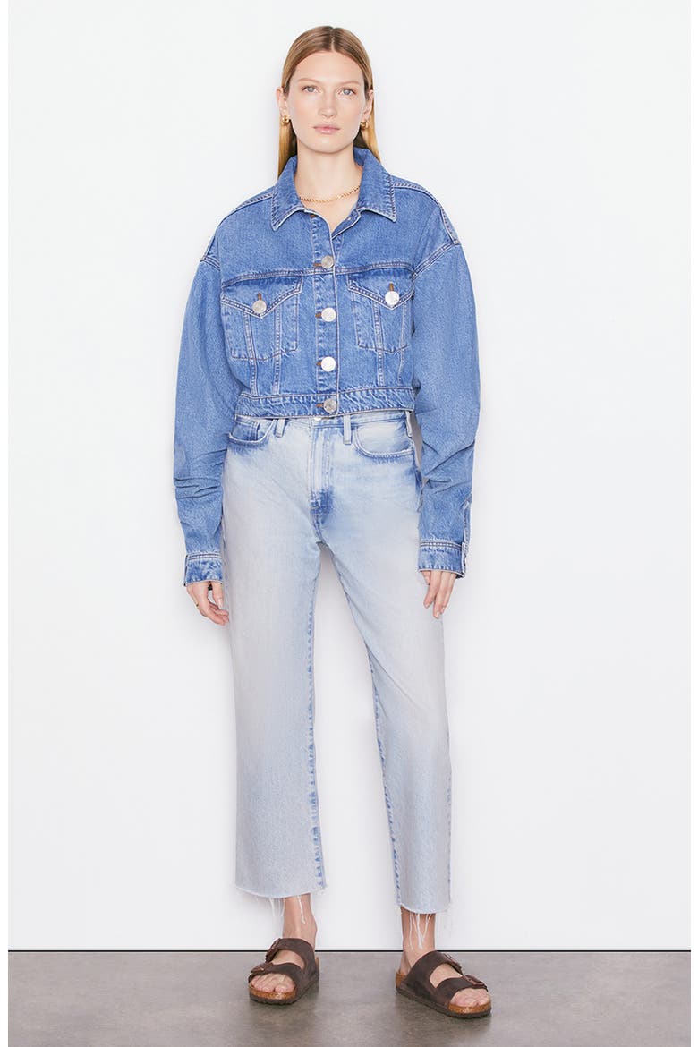Crop Denim Trucker Jacket, Alternate, color, SEA LEVEL
