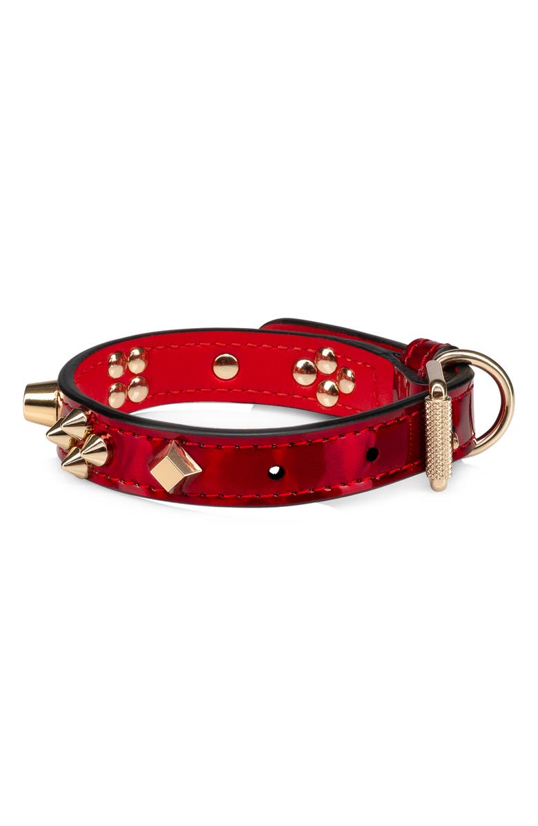 Christian Louboutin X-Small Loubicollar Spike Patent Leather Pet Collar, Alternate, color, 