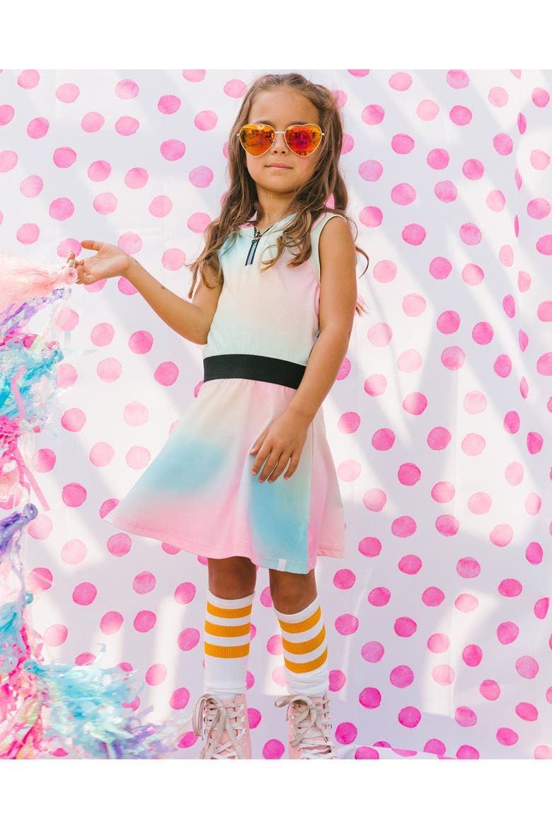 Little Girl's Hooded Dress With Elastic Waist Multicolored Tie Dye, Alternate, color, Multicolored Tie Dye
