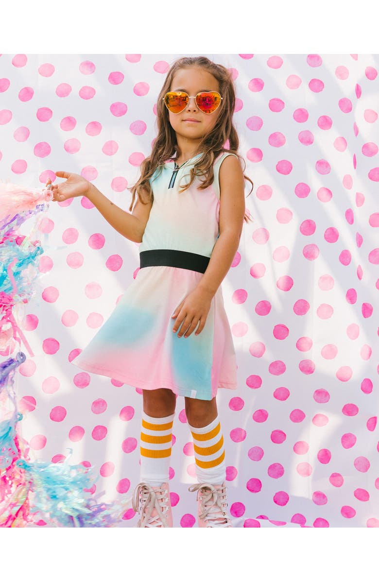 Deux par Deux Little Girl's Hooded Dress With Elastic Waist Multicolored Tie Dye, Alternate, color, 