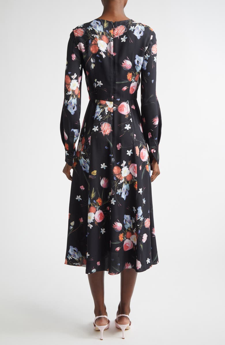 Erdem Floral Long Sleeve Crepe Midi Dress, Alternate, color, Dutch Flower Painting Black