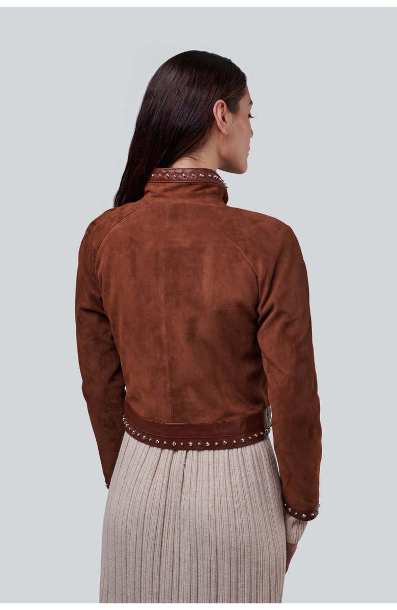 Furniq UK Harper Suede Studded Jacket, Alternate, color, Brown