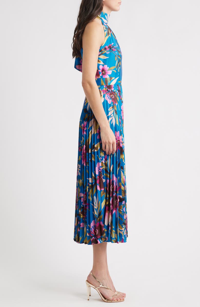 Eliza J Floral High Neck Midi Dress, Alternate, color, Peacock