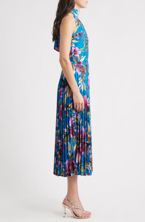 Eliza J Floral High Neck Midi Dress In Blue
