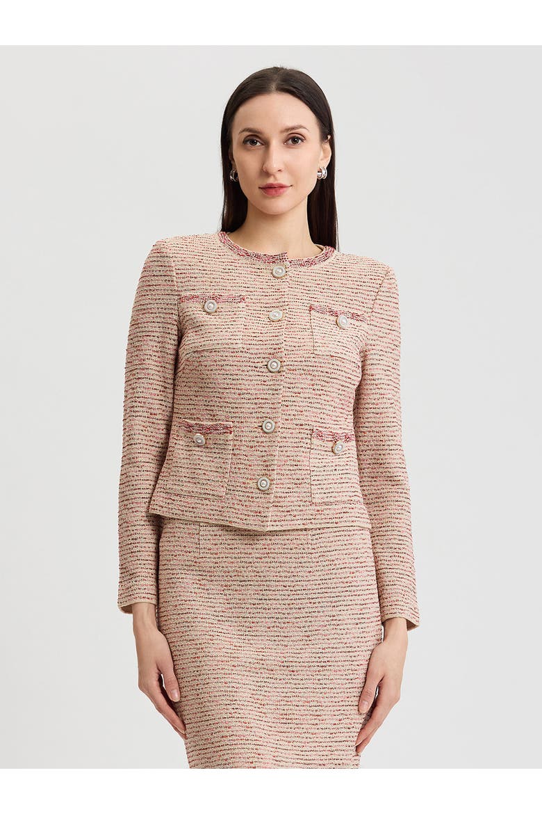 Heritage Ribbon Tweed Knit Jacket, Alternate, color, Honeysuckle/Russet/Biscotti