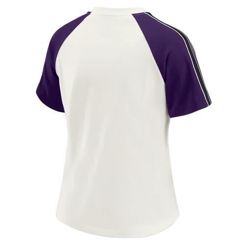 Wear By Erin Andrews White Baltimore Ravens Sleeve Stripe Distressed Raglan T-shirt In White