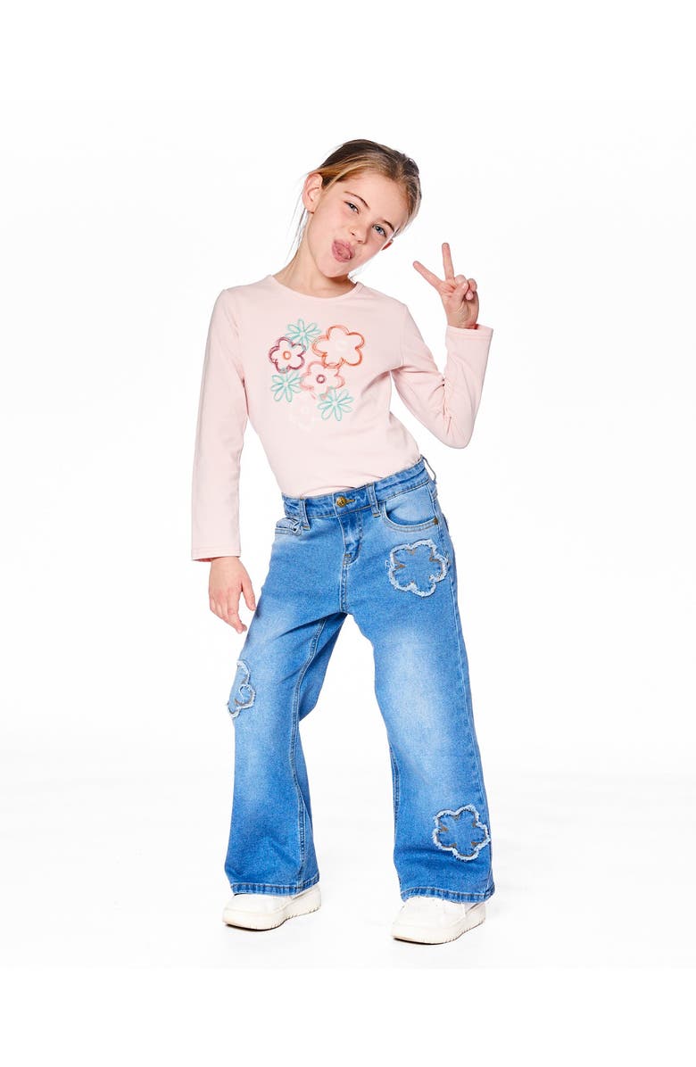 Deux par Deux Organic Cotton Long Sleeve T-Shirt with Big Flowers, Main, color, Light Pink