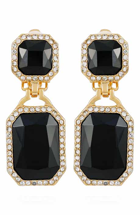 T Tahari Crystal Clip-On Drop Earrings