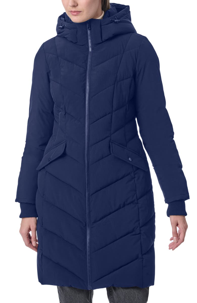 Bernardo Hooded Walker Coat, Main, color, Navy