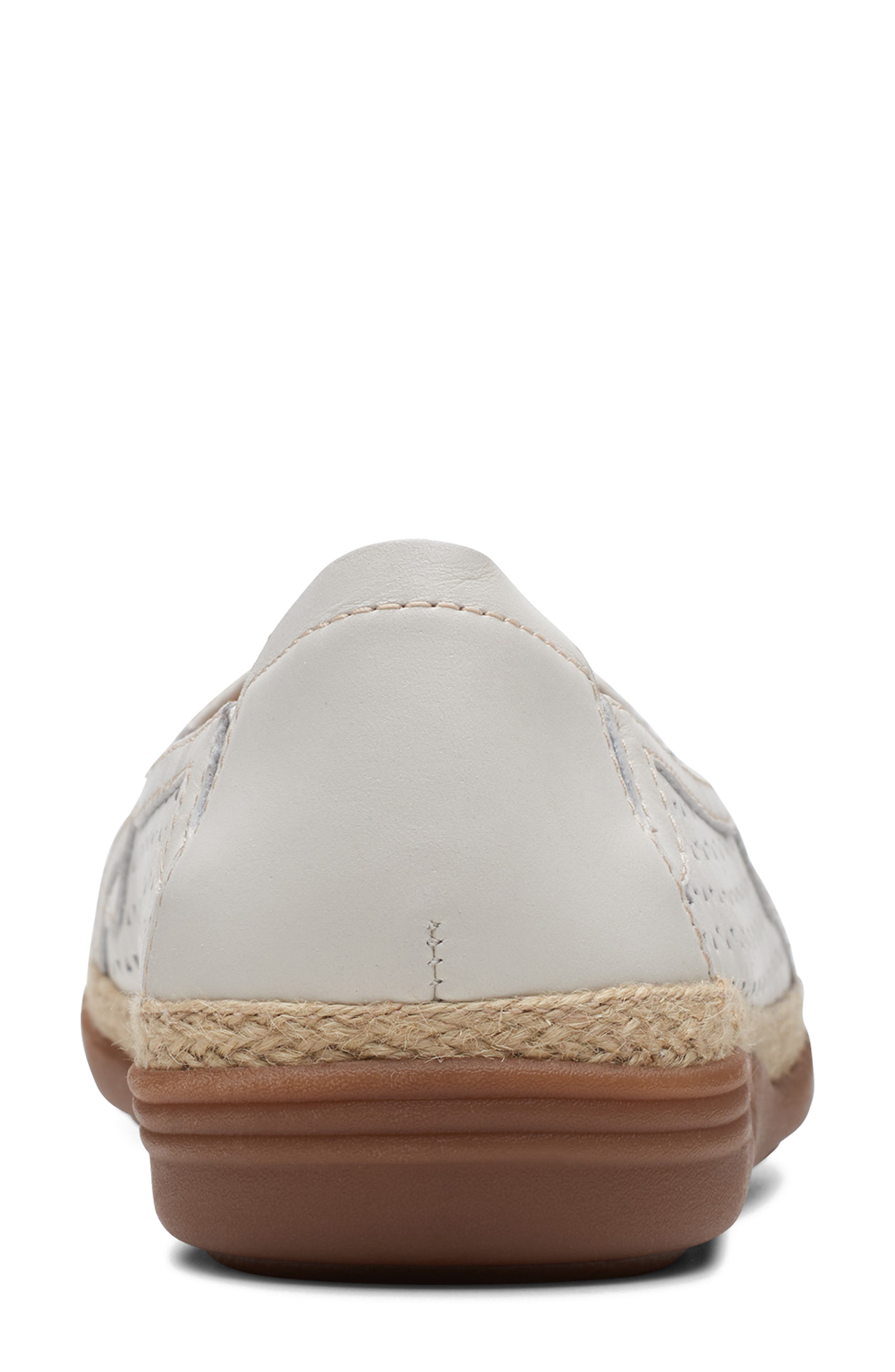 Clarks<sup>®</sup> Elaina Ruby Laser Cut Espadrille Flat - Wide Width Available, Alternate, color, White Leather