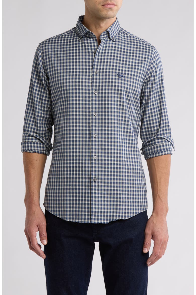 Signal Hill Grid Trim Fit Cotton Button-Up Shirt, Main, color, SLATE