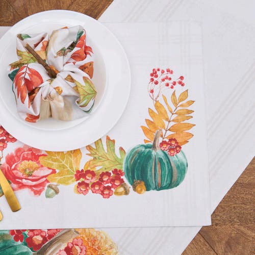 C & F Home C&f Home Harvest Teal Pumpkin Flower Leaves Cloth Placemats Set Of 6 Autumn, 14" X 20" In Multi