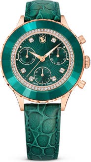 Swarovski Octea Chronograph Leather Strap Watch, 37mm