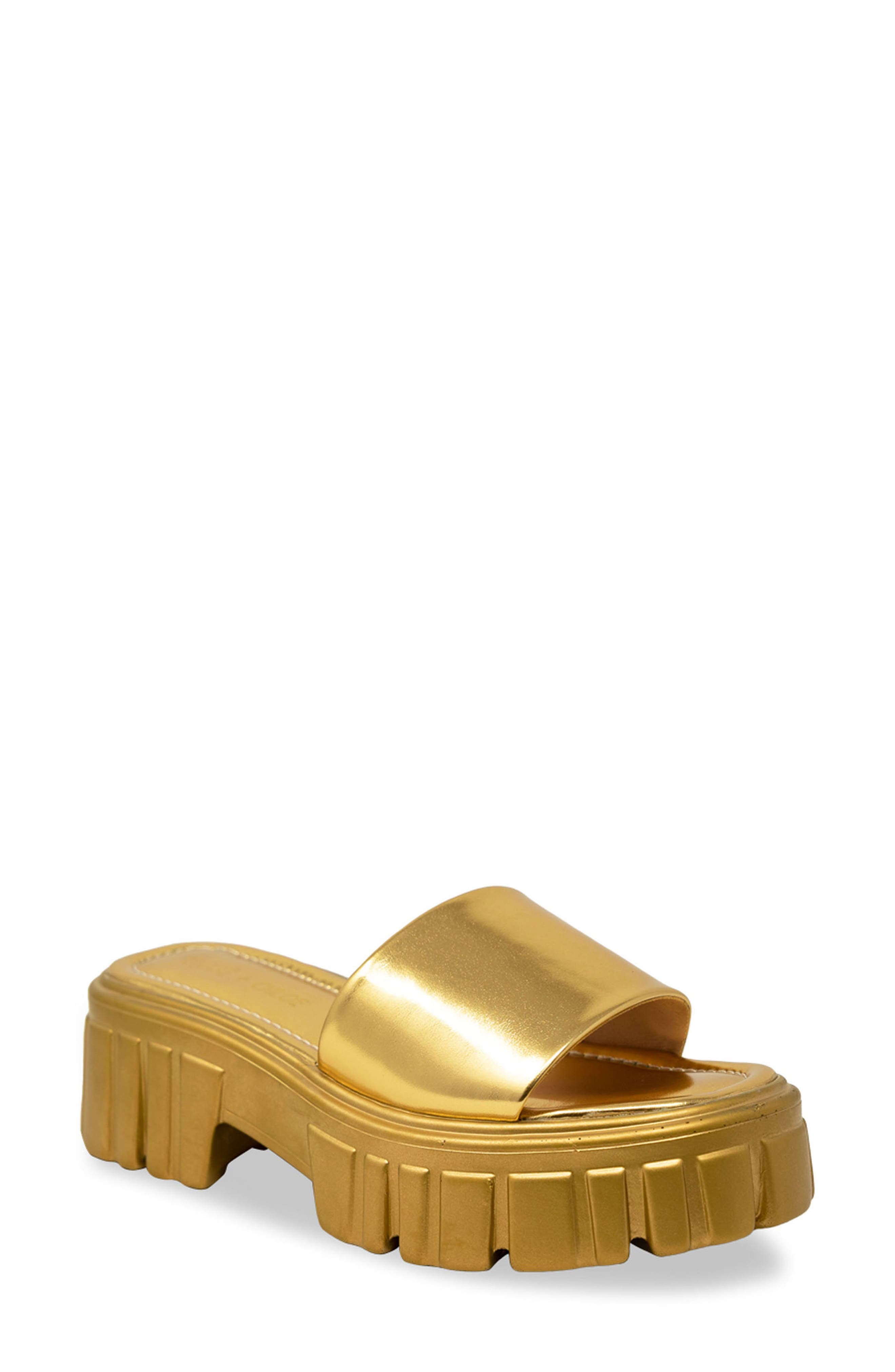 Lugged Slide Sandal, Main, color, GOLD MATELLIC