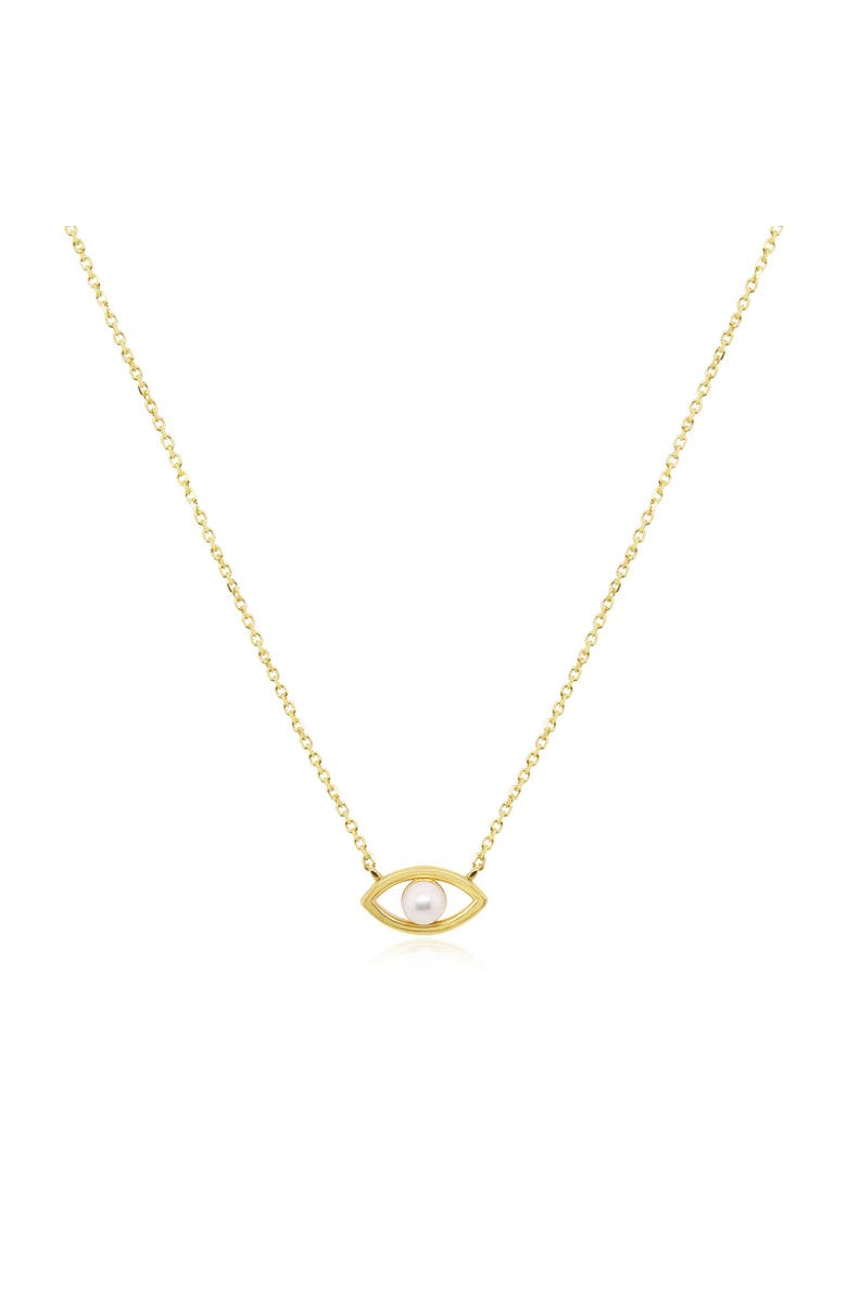 The Lovery Fine Jewelry Evil Eye Pearl Necklace, Main, color, Yellow Gold