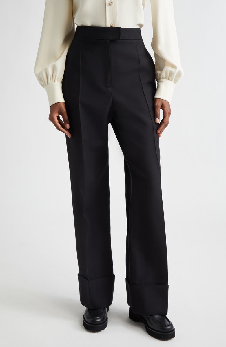 Valentino Crepe Couture Straight Leg Pants, Main, color, Black