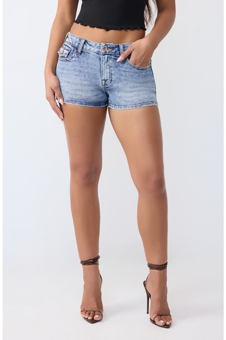 Jennie Low Rise Denim Shorts, Main, color, MEDIUM AVENTURINE BLUE WASH